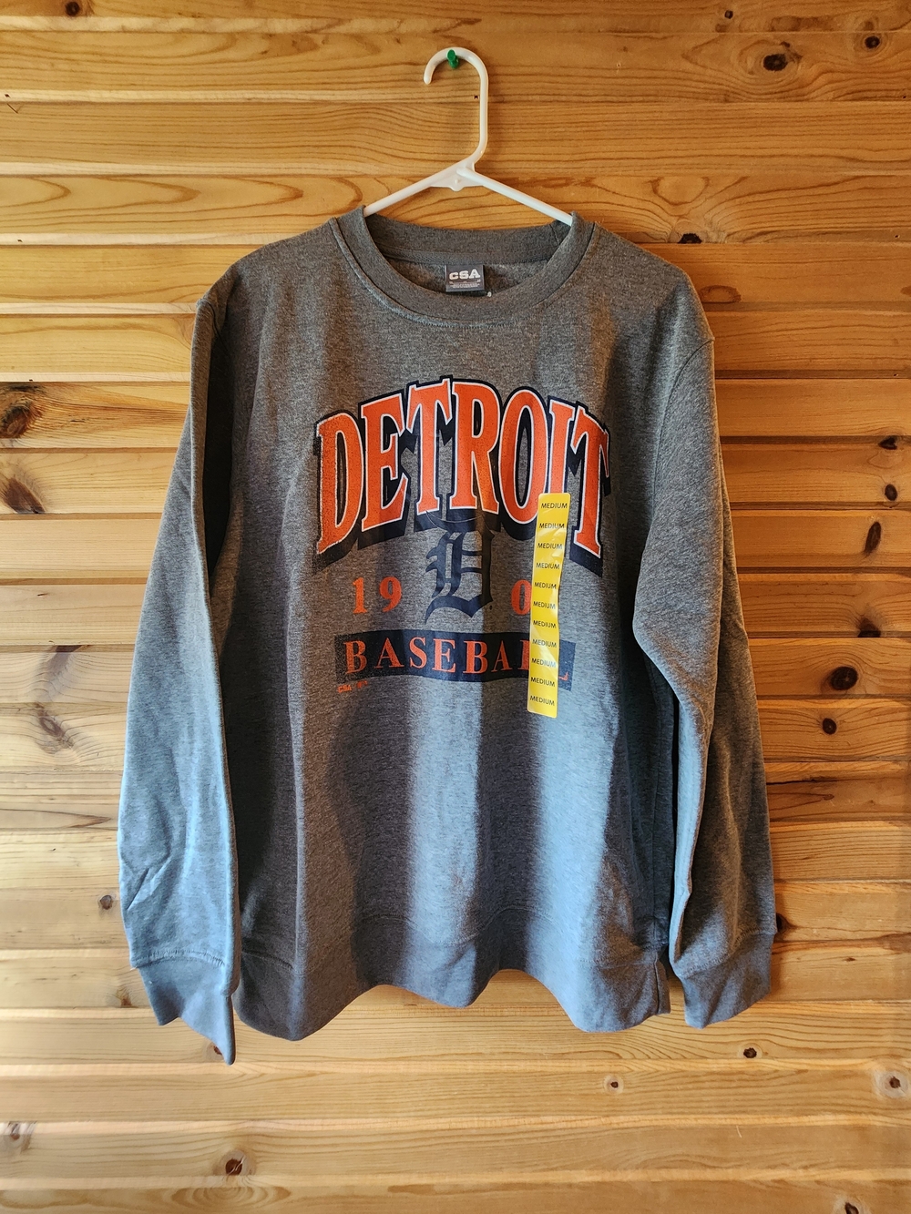 Detroit Baseball Crewneck Sweatshirt - Gray with Orange Graphic
